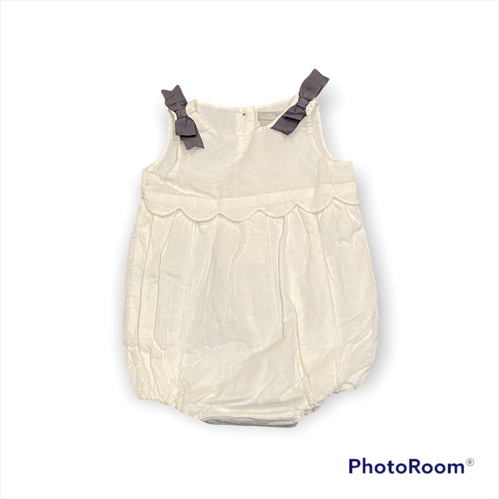 Piper & Posie white romper gray bows